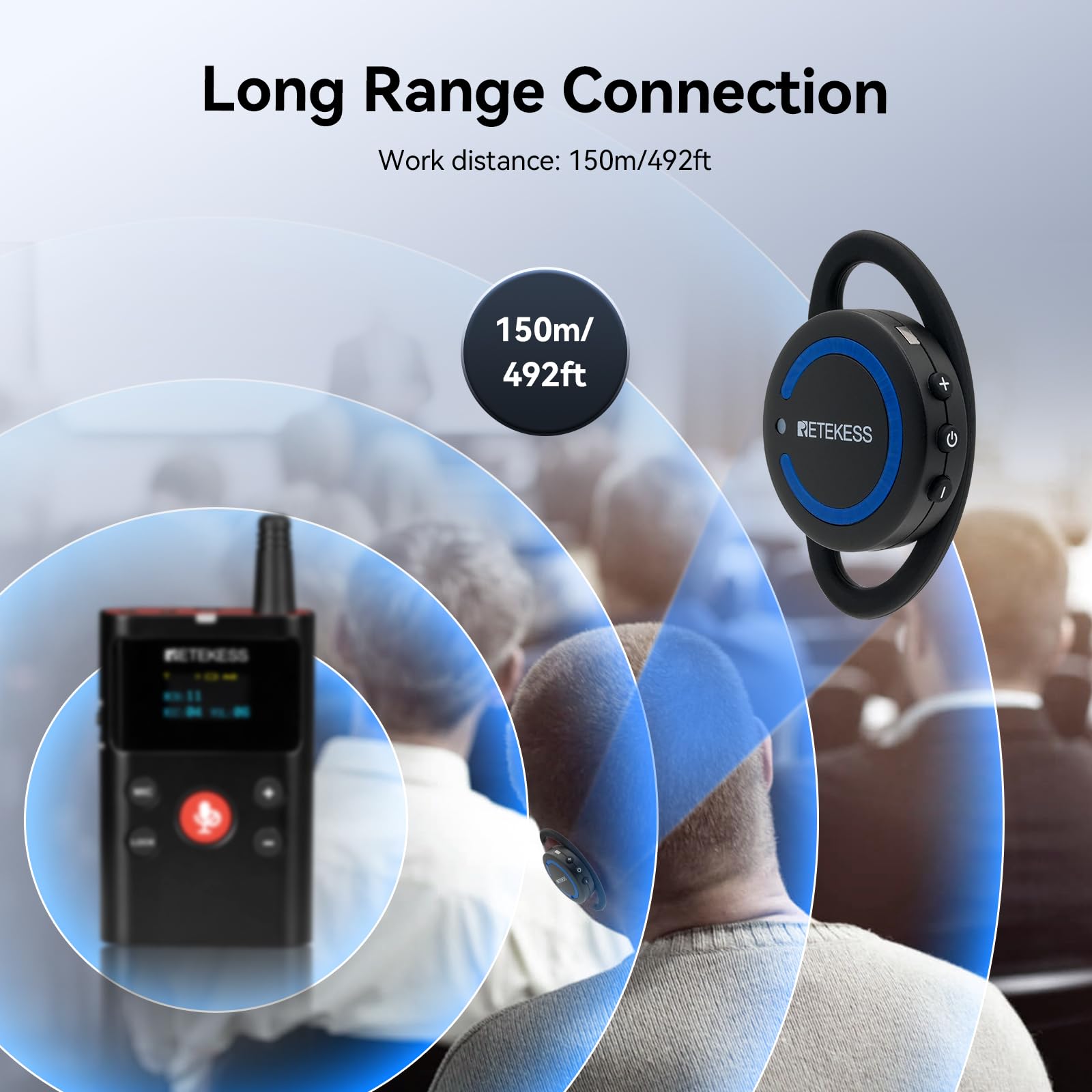 Retekess TT126R Tourguide-System, Mini-Ohrbügelempfänger, Audio-Interpretationssystem für Werksführungen, Konferenzen (5 Empfänger)