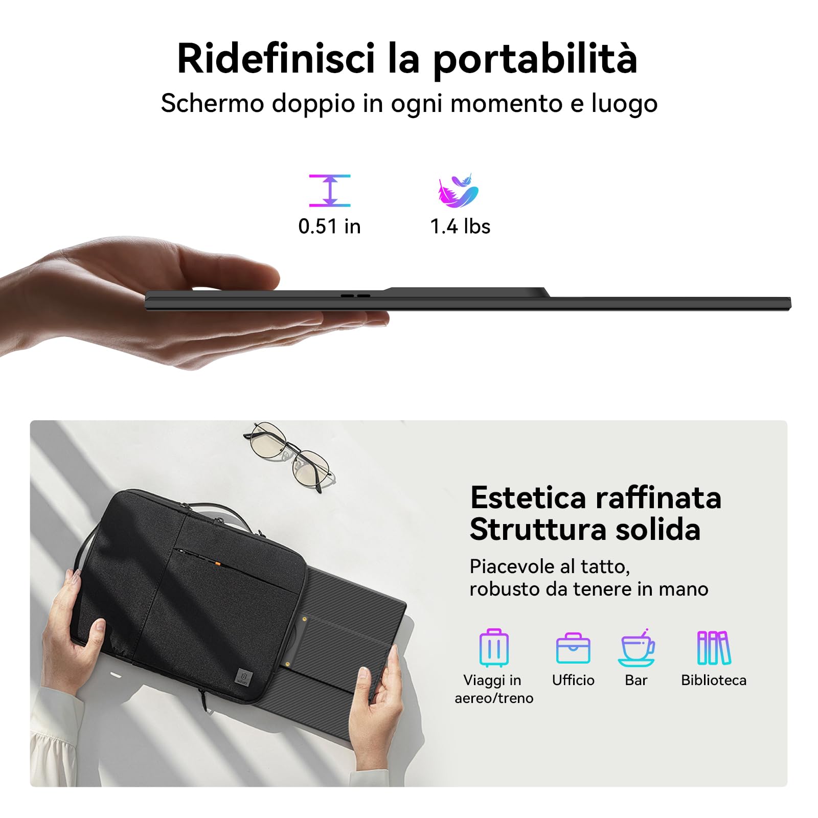 Blackview Monitor Portatile Ultra-Sottile 16.1 Pollici FHD 1200P, Supporto Magnetico Rotante 360°, Schermo Esterno Laptop per Viaggio & Ufficio, Plug & Play-Compatibile con Windows/Mac/PC/PS5