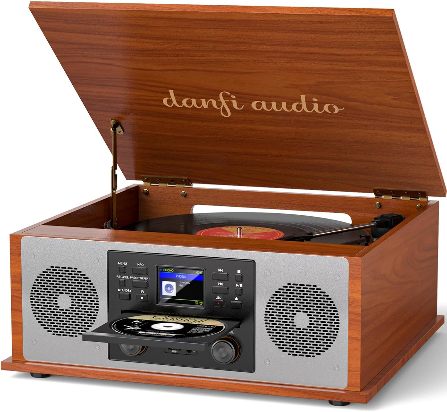Tocadiscos multimedia 10 en 1 con altavoces y reproductor CD
