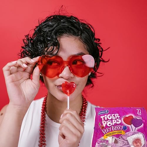 Miniatura 4 de KS Swirled Love - Paletas con forma de corazón, diseño de tigre, morado y rojo, para fiesta, para aperitivos, para intercambio escolar, profesor,