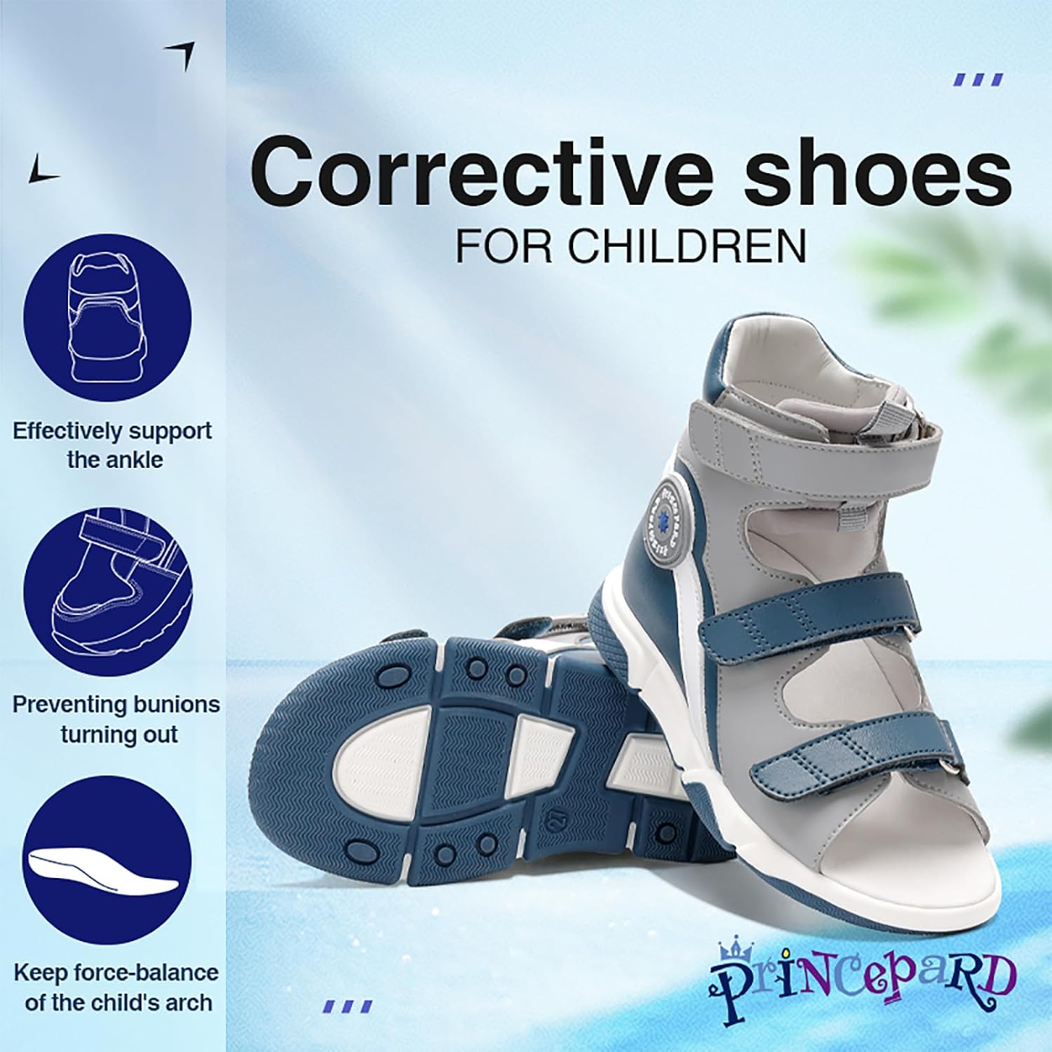 princepard Orthopedic Sandals for Toddlers with Arch and Ankle Support,High back Corrective Shoes for Kids