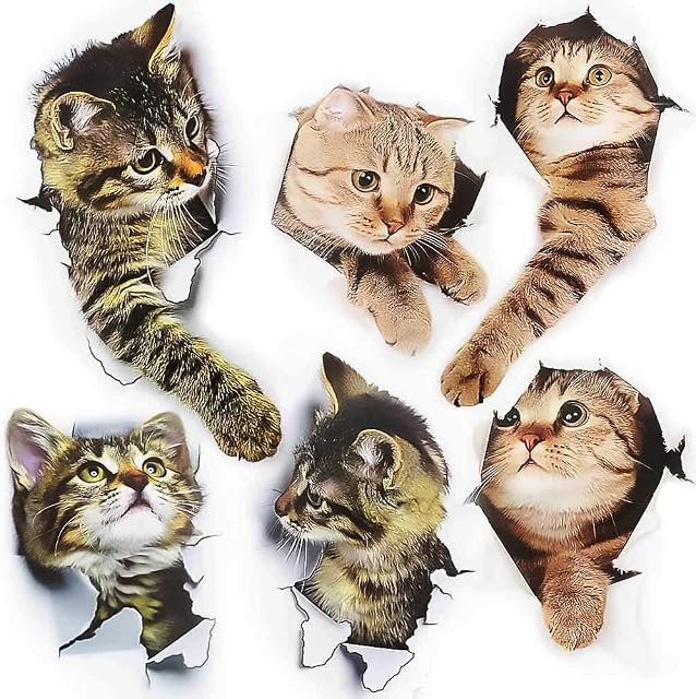 FYSL 6PCS Cute 3D cat Stickers 3D Wall Decals Stickers Decoration Bathroom Toilet Lid Cover Stickers for use in The Walls of The Children's Room