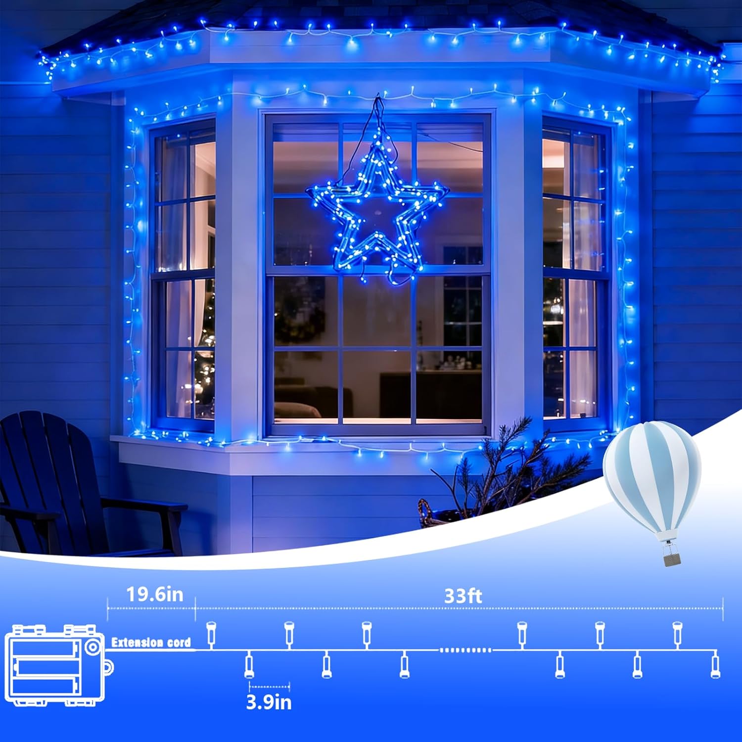 QITONG 2 Pack Battery Operated String Lights, Each 33ft 100 LED Blue Christmas Lights Outdoor Waterproof, 8 Modes Clear Wire Twinkle Fairy Lights Indoor with Remote
