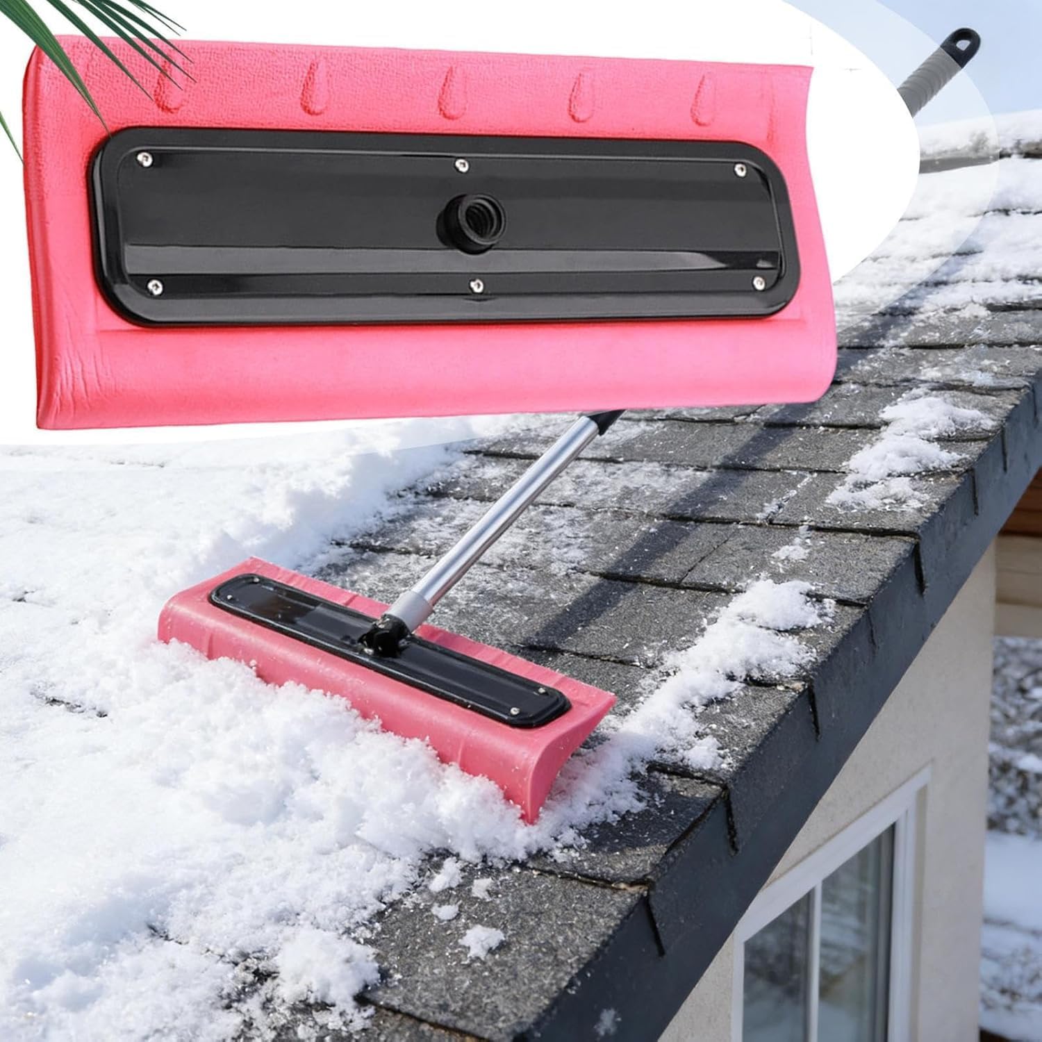 Snow Roof Rake - Foam Broom Scraper for Clearing, Roof Snow Scraper Pusher, Foam Clearing Tool with Hold, Winter Rake Set with Balance, for Windshields, , Solar Panels and Shingle Overhangs (2PC)