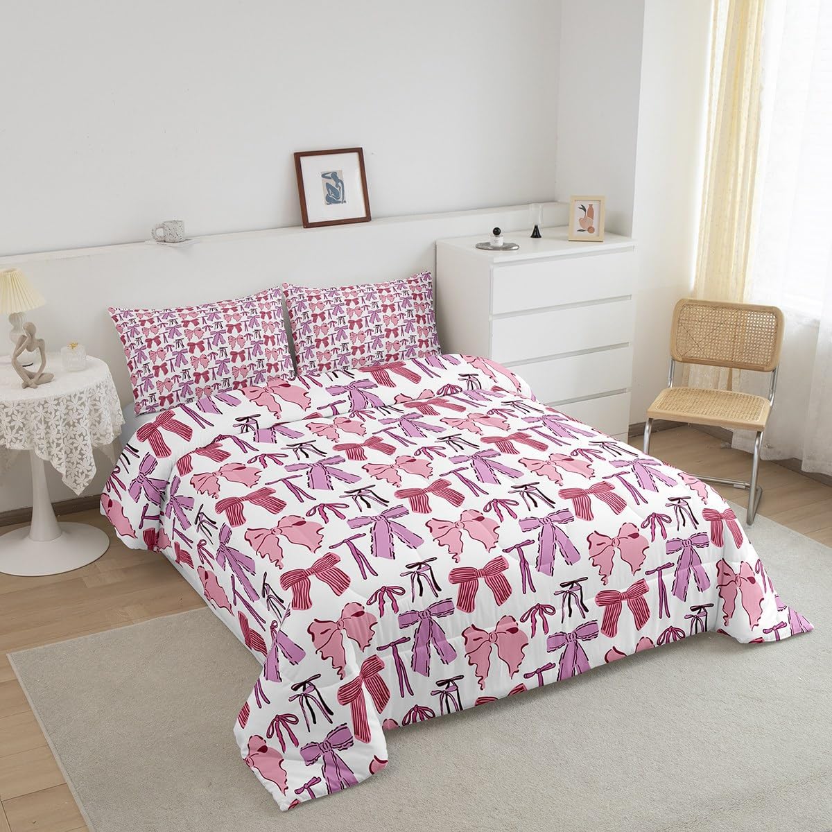 jejeloiu Bowknot Coquette Comforter Set Twin Size Kids Boys Girls Bedding image 3