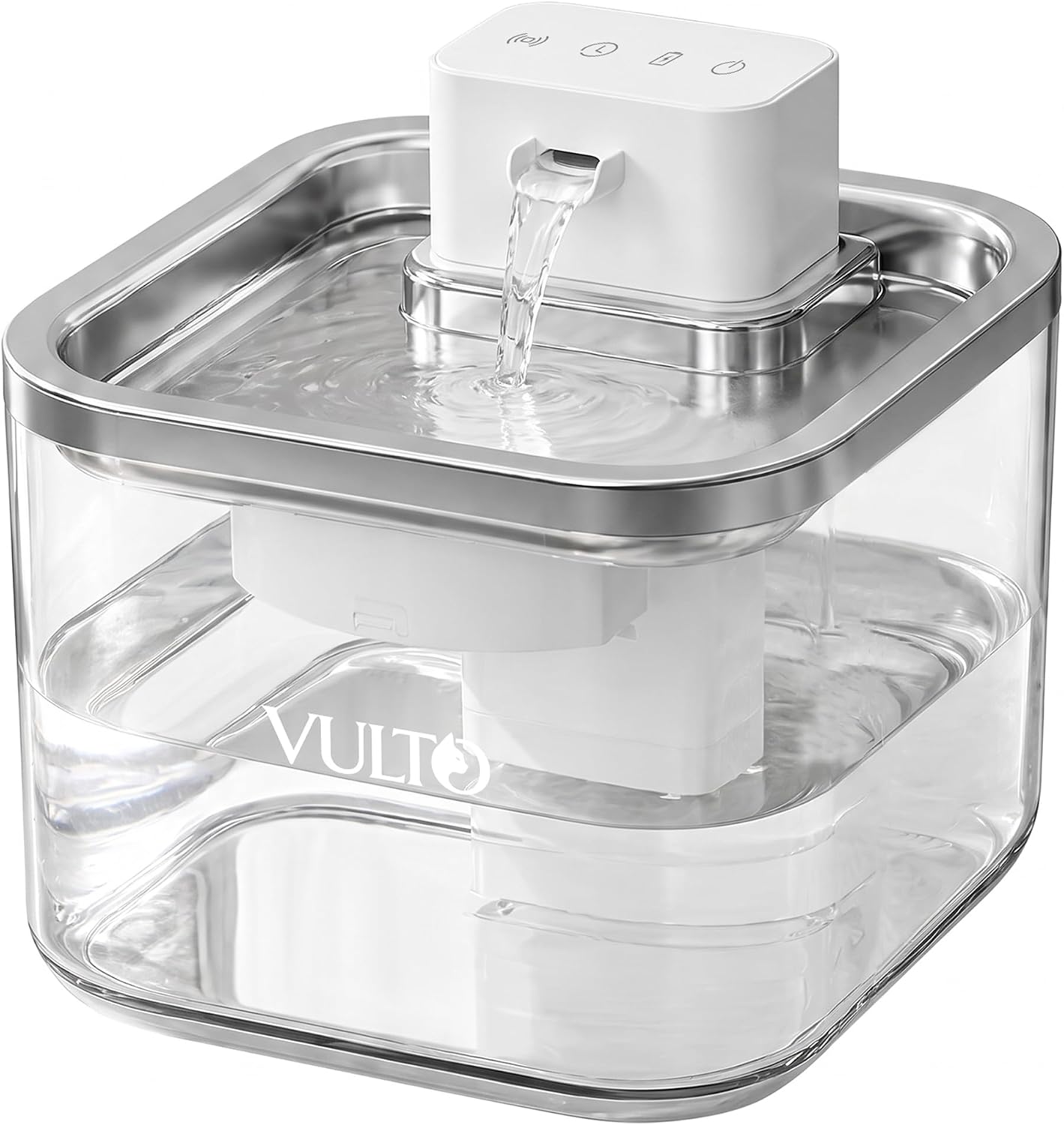 VULTO Stainless Steel Wireless Pet Fountain, Cordless Cat Waterer (Cube)