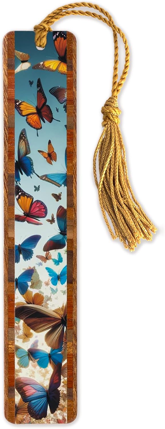 Personalized Butterflies Engraved Wooden Bookmark - Made in USA - Also Available Without Personalization
