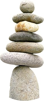 Ancient Graffiti Seven Stone Cairn, 10 H, Pack of 2 Handcrafted River Rock Stacked Stone Sculptures, Natural Garden Statues & Outdoor Decorative Yard Art