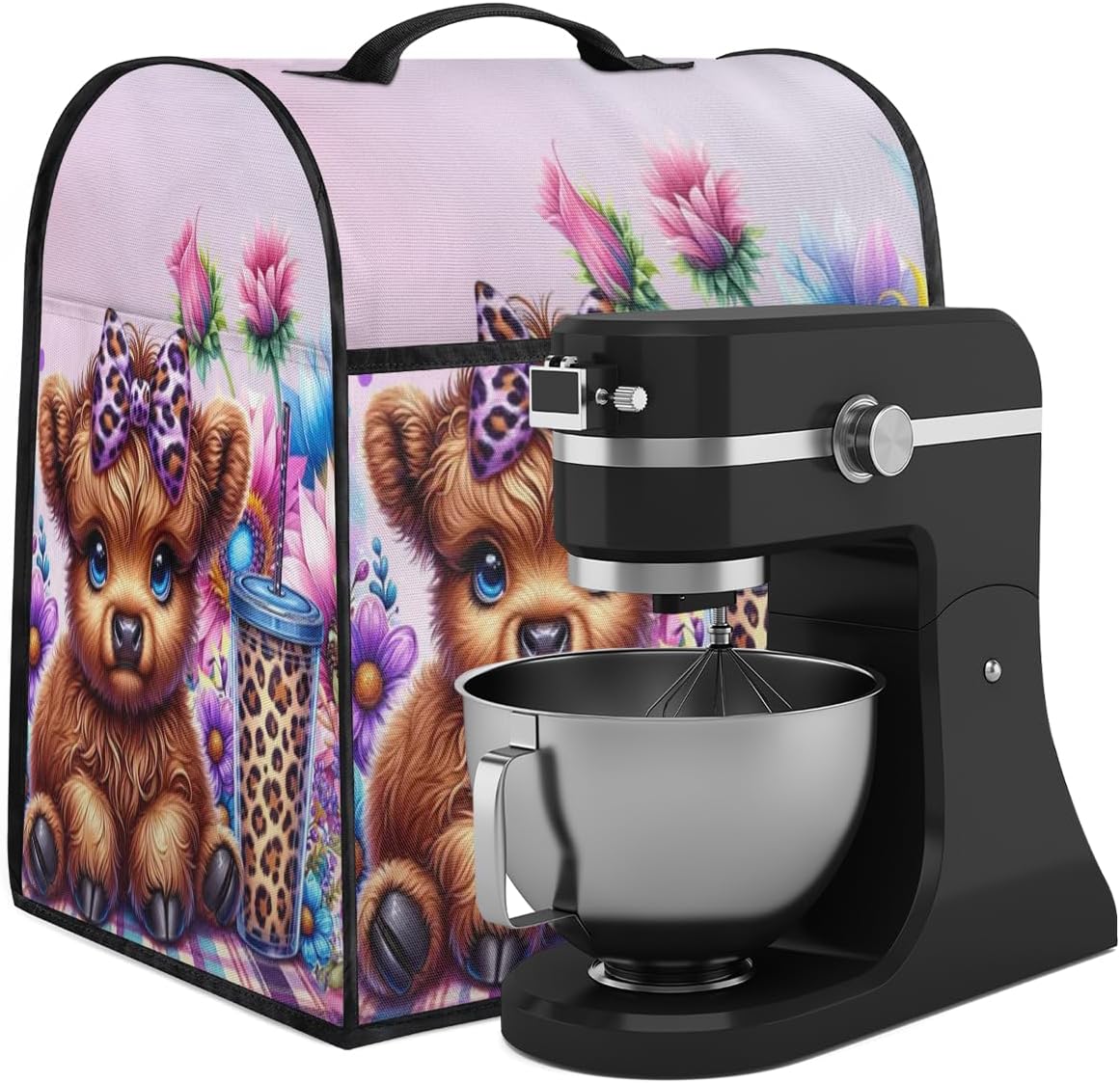 Cute Highland Cow Animal Kitchen Aid Cover Stand Mixer Dust Covers Compatible with 6-8 Quarts Washabled Stand Mixer Cover Zipper Pocket and Handle for Various Kitchen Appliance Accessories