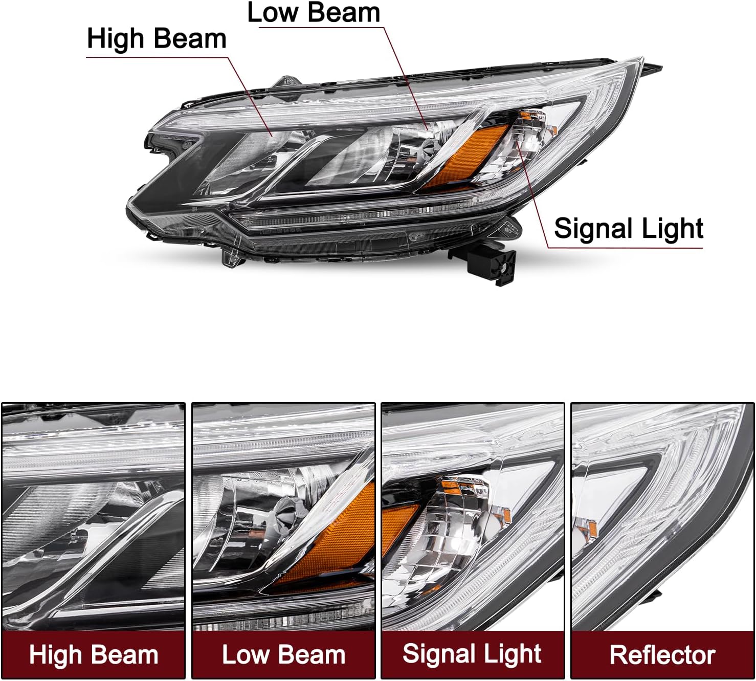 JSBOYAT LED DRL Headlight Assembly Pair fit 2015 2016 Honda CRV [Factory Halogen] OE Style Headlamp Replacement Pair (Driver & Passenger Side)