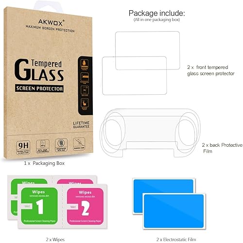Miniatura 7 de AKWOX 2 protectores de pantalla frontales+2 cubiertas traseras compatibles con Sony PlayStation Vita 2000, frente de vidrio templado 9H y película