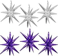 Vista 39 de 6 Globos de Papel de Aluminio con Forma de Estrella Negra de Una Pieza, Globo de Estrella de 14 Puntas 4D Cono Starburst de Mylar de 22 Pulgadas