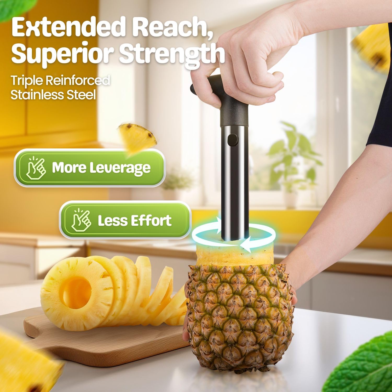 Coupe-ananas Professionnel En Inox - Découpe En Anneaux Parfaits En Quelques Secondes, Poignée Ergonomique