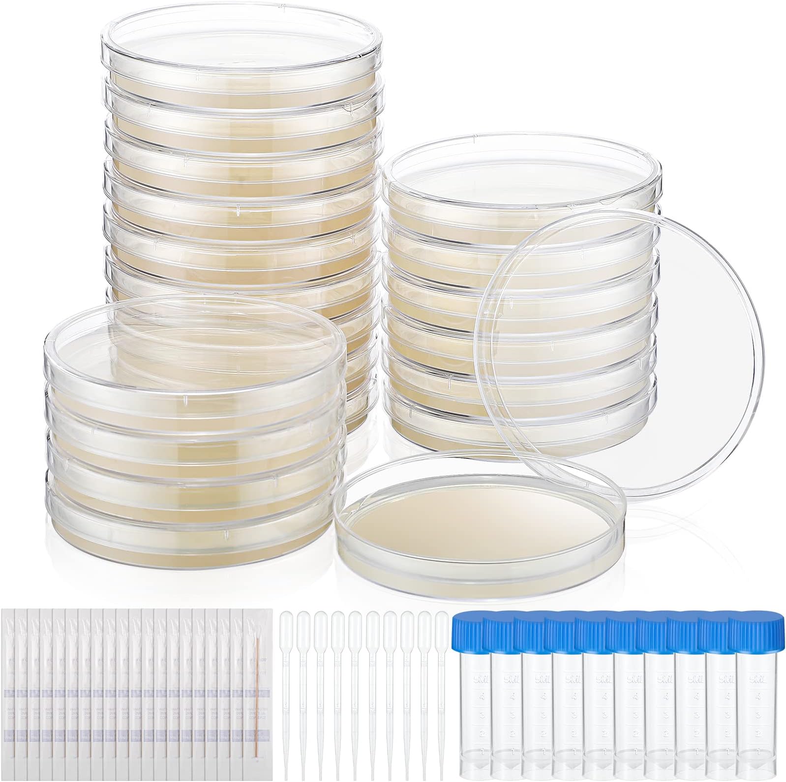 60 Pcs Prepoured Agar Plates Kit Include Petri Dishes with Agar Cotton Swabs Droppers Science Kits Educational Stem Science Fair Project for Kids Aged 6 7 8 9 10 Boys Girls Gifts Learning Microbiology