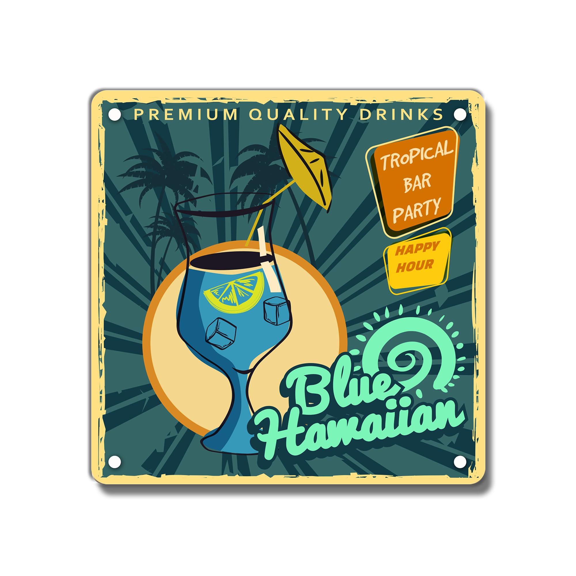 Blue Hawaiian Cocktail Metal Sign