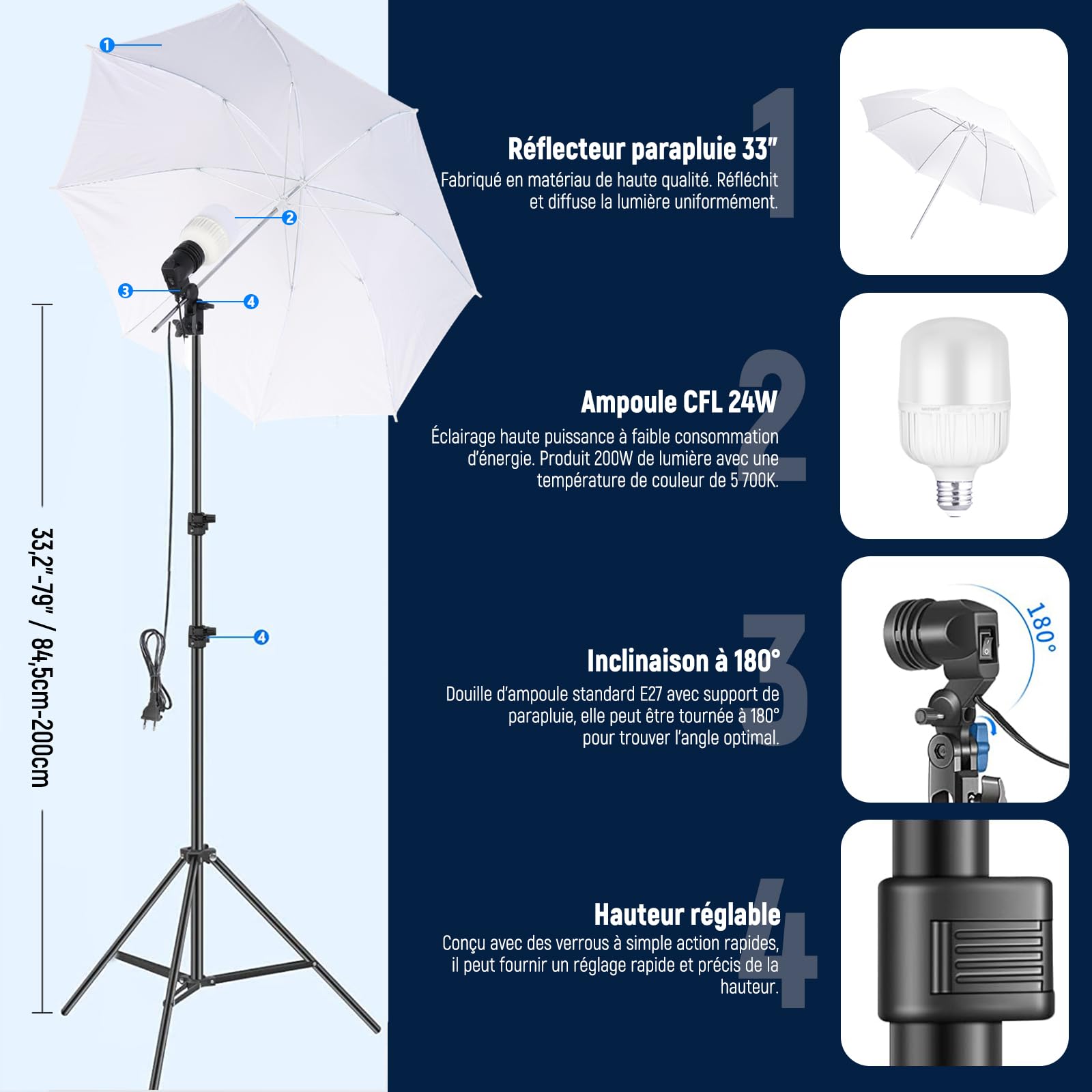 NEEWER Kit Studio Photo et éclairage, 2,6m x 3m Système de Support de Toile de Fond, équivalent 800W 5700K Ampoules LED Parapluie Softbox éclairage Continu pour Portrait et Photographie Vidéo