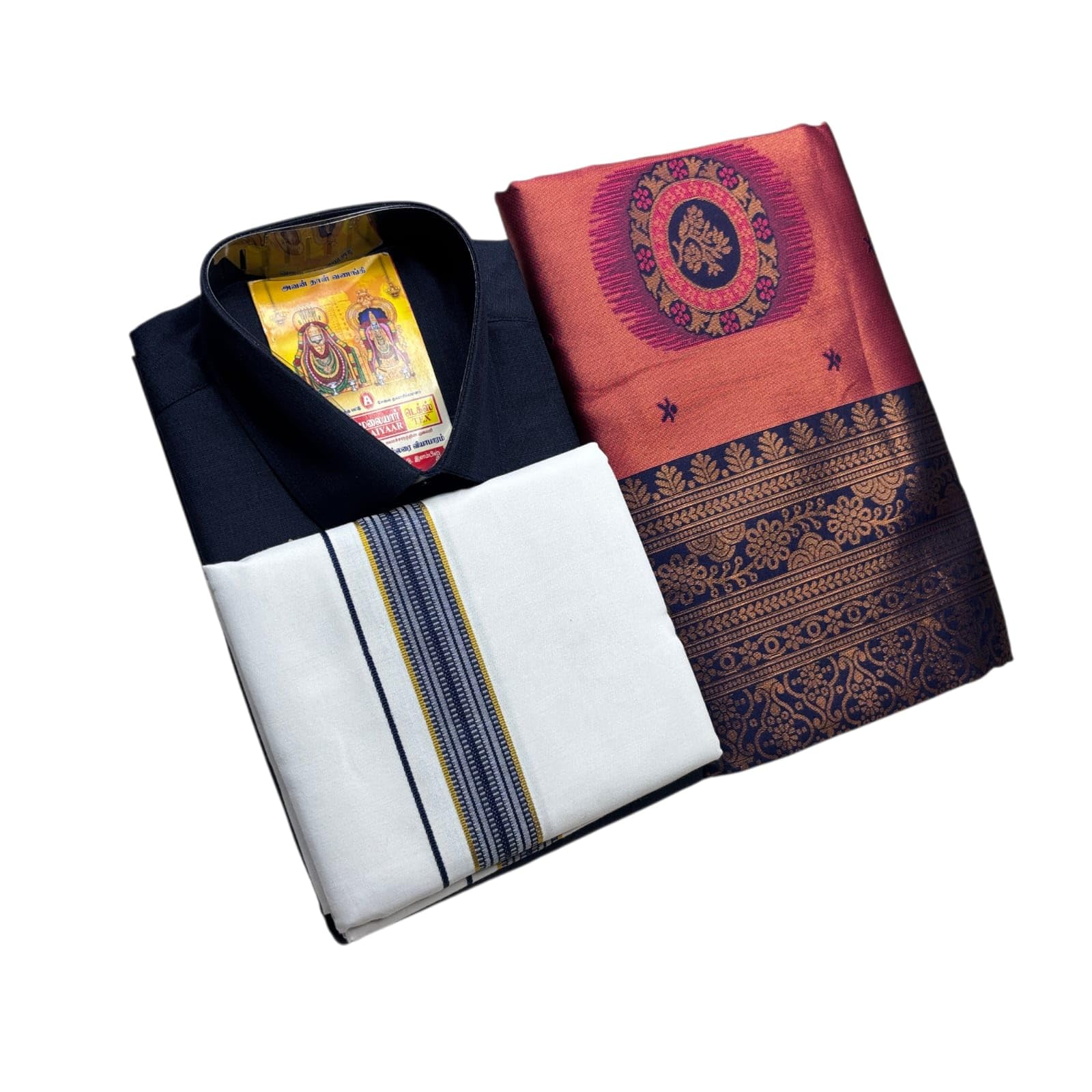 Vesti Shirt and Soft Silk Saree Combo, Navy Blue and Pink, Cotton, Traditional Indian Ethnic Wear-picture-34