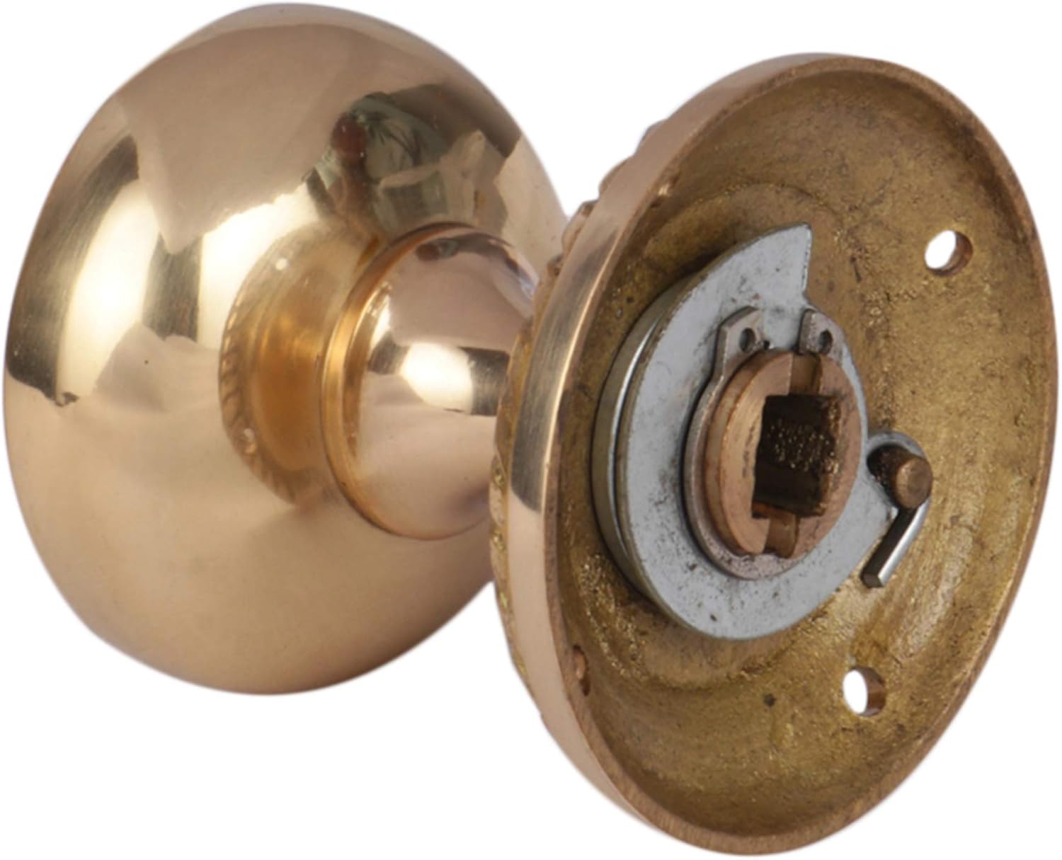 SKANDH Brass Yellow Dummy Door Knob Set with Spindle for Interior Doors, Non-Turning Inactive Victorian Door knob, 2.5" Inch Polished Brass Lacquered