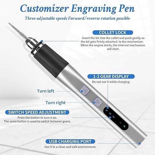 Miniatura 4 de Rotación bidireccional bolígrafo de grabado eléctrico, bolígrafo de grabado inalámbrico definitivo para artistas y aficionados al bricolaje, graba