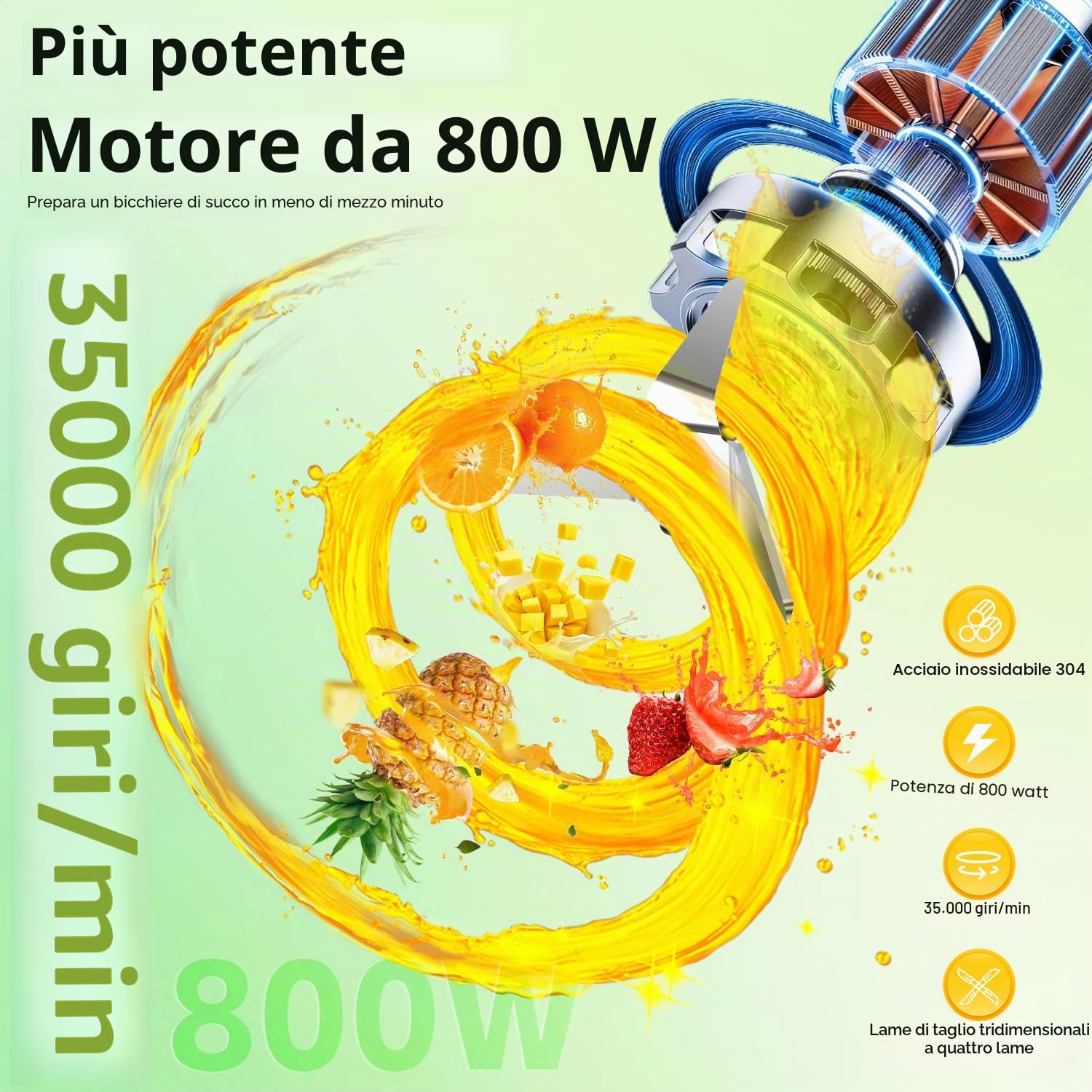KITCANIS Mini frullatore 3 in 1, frullatore elettrico 800W, 3 velocità regolabili, 2 bottiglie portatili da 600 ml e tazza da 300 ml per gelato, frutta, verdura, noci