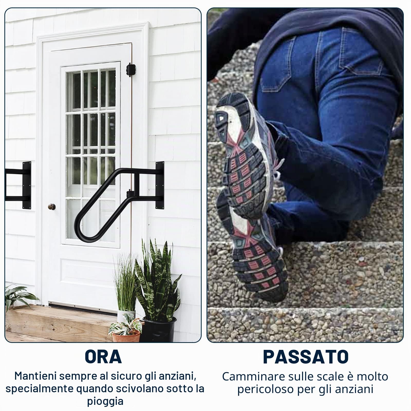 Corrimano per Scale Esterne, orrimano per scale in acciaio inox a forma di U per 1-5 gradini, corrimano per anziani per garage, portico, giardino