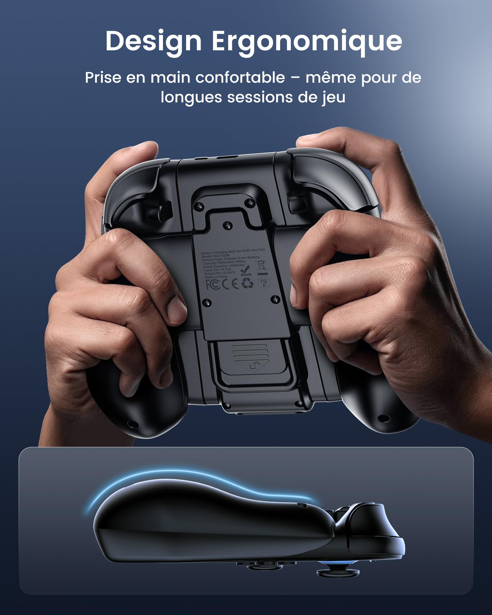 TRANSNOVO Poignée de Charge Joy Con 2 Compatible avec Switch 2 Manettes, Support de Recharge Magnétique avec Câble, Indicateur LED, Prise Ergonomique Antidérapante (Noir, 1400 mAh)