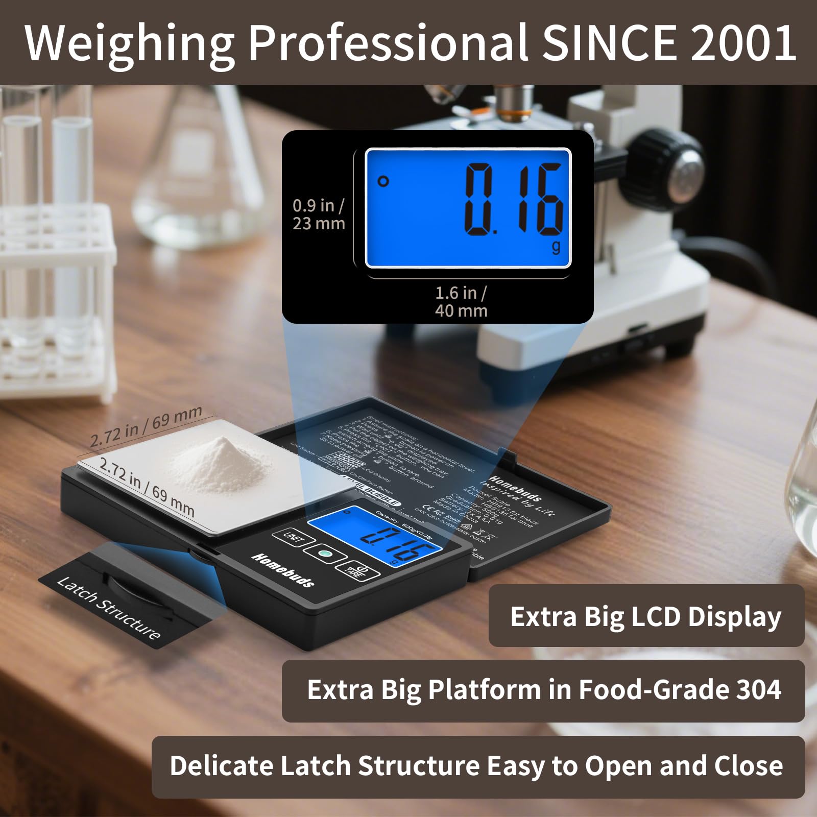 Homebuds Balance Numérique Alimentaire 500 G De Haute Précision En 0,01 G Avec Niveau De Bulle, Garantie Par Kitchen Scale Professional Factory Depuis 2001, Balance En Grammes Pour Laboratoire