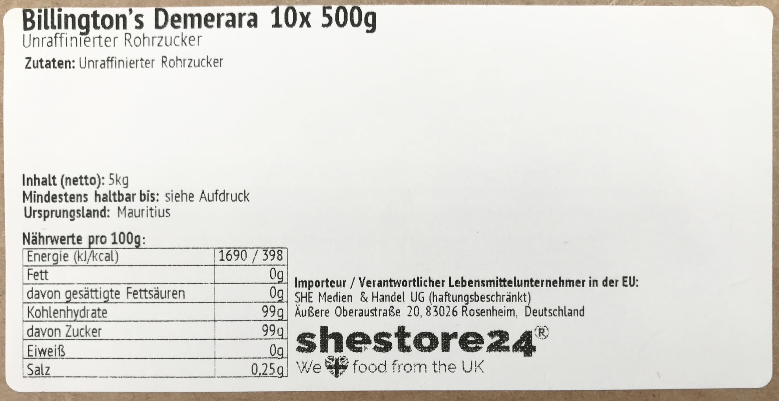 Billington's Demerara Natural Unrefined Cane Sugar unraffinierter dunkler Rohrzucker 10x 500g – importiert von Shestore24