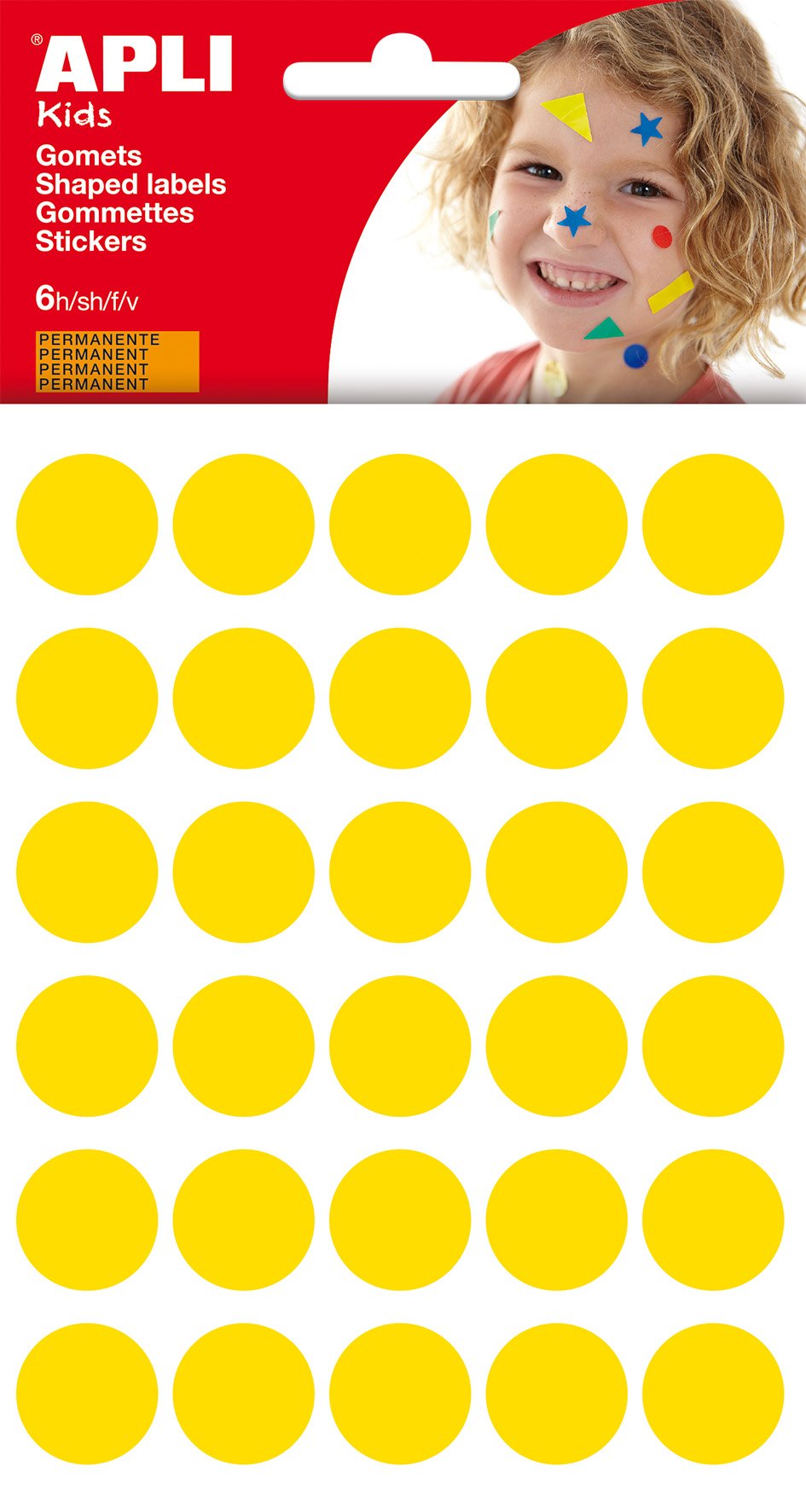 APLI Kids 13227- Bag of Round Gummets 20 mm, Yellow, 6 Sheets