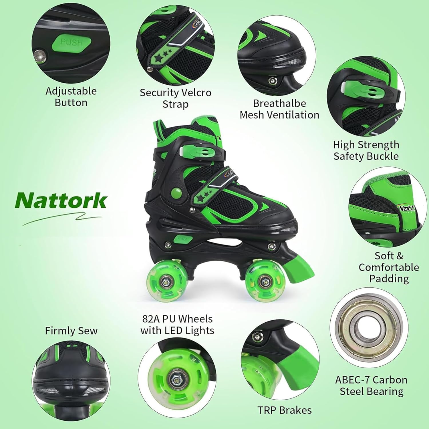 Nattork Kids Roller Skates for Boys Girls,4 Sizes Adjustable Roller Skates with Light up Wheels,Fun Rollerskates for Toddler Kids Beginners Indoor Outdoor - Image 4