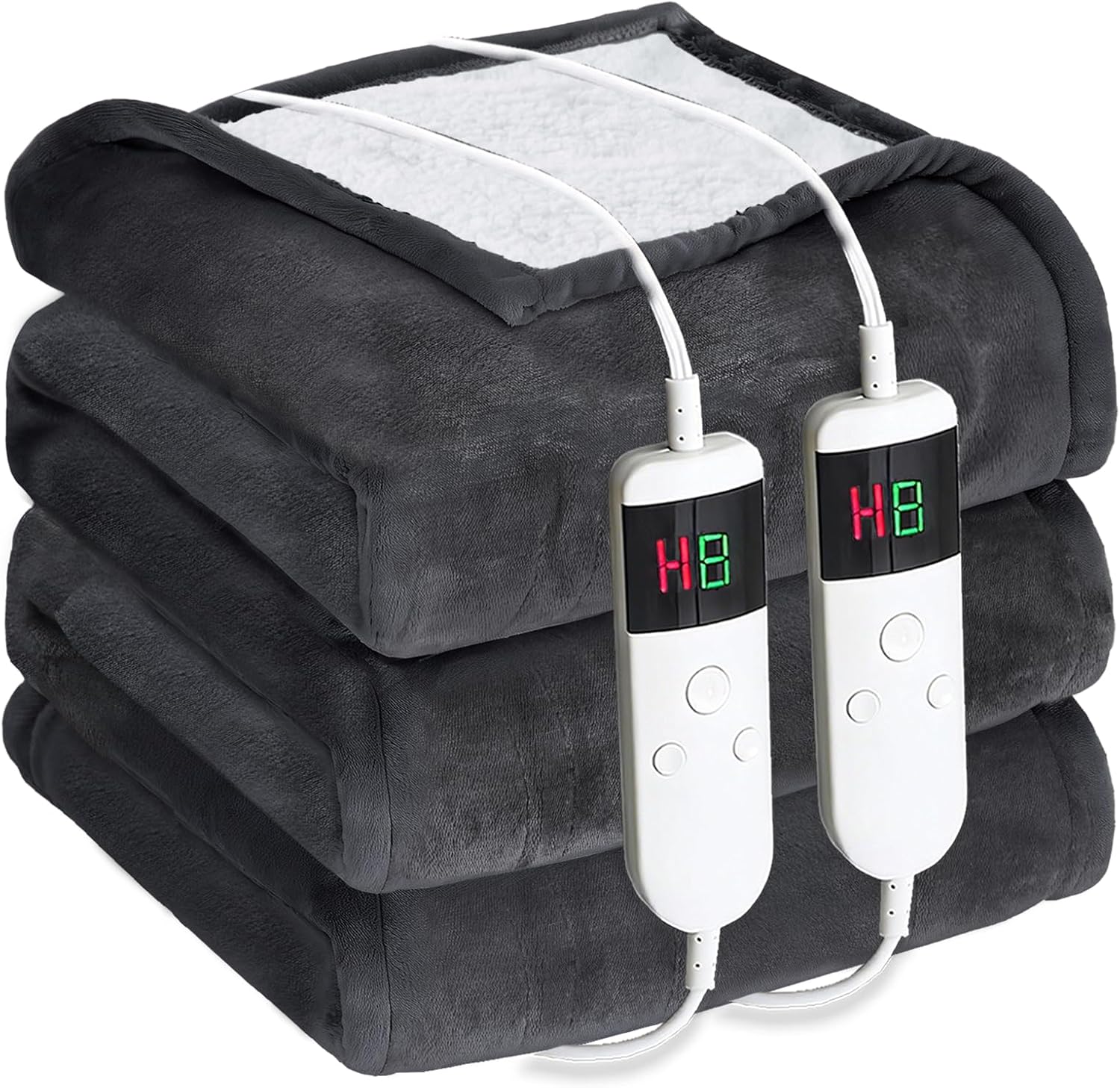 Electric Heated Blanket King Size 90''x100'' - Dual-Control Heating Blanket, Soft & Warm Flannel 10-Level Temperature Control, 8 Hours Auto Off, Rapid Heating & Overheat Protection