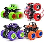 LEFEI Monster Truck for Boys 3 4 5 6 7 Year Old,4 Pack Push and Go Friction Powered Car Toys, Double-Directions Inertia Pull Back Vehicle Set,Birthday Party Gift for Kids