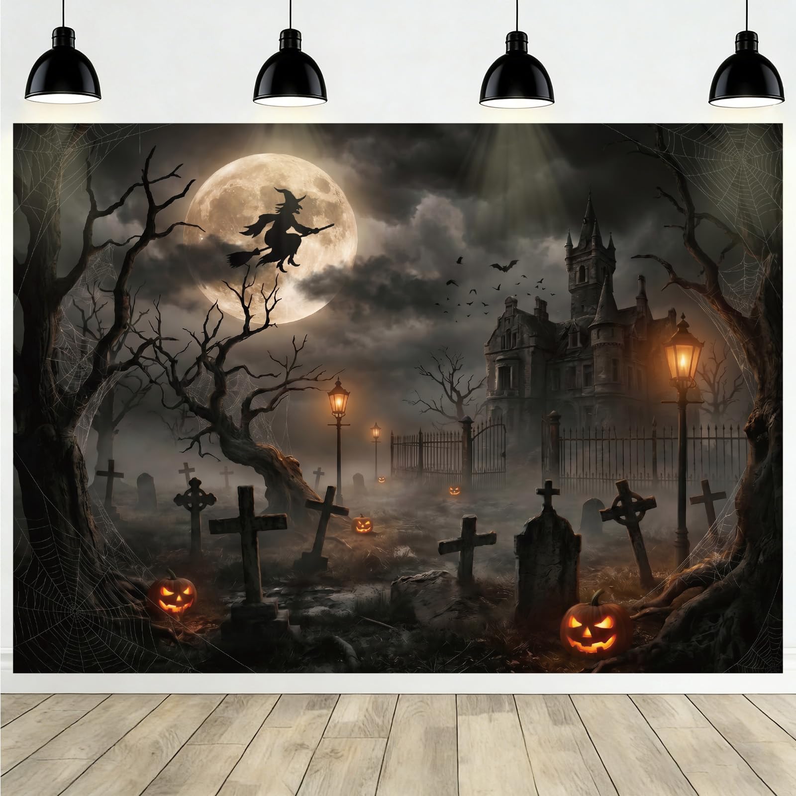 Big Halloween Backdrop Graveyard Prop- Fright Night Photo Background 7x5ft