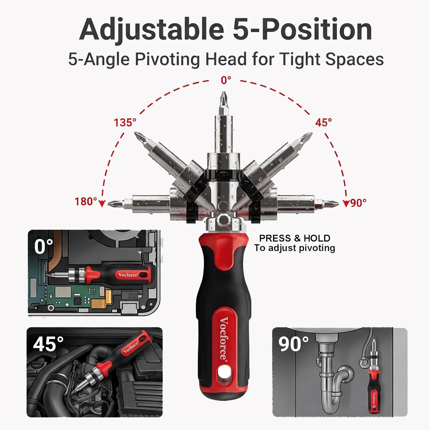 43-in-1 Magnetic Ratcheting Screwdriver Set with 5-Angle Pivoting Head, 36 Bits + 6 Sockets for Tight Spaces Furniture Assembly, Automotive DIY. Ideal for Professionals and Hobbyists