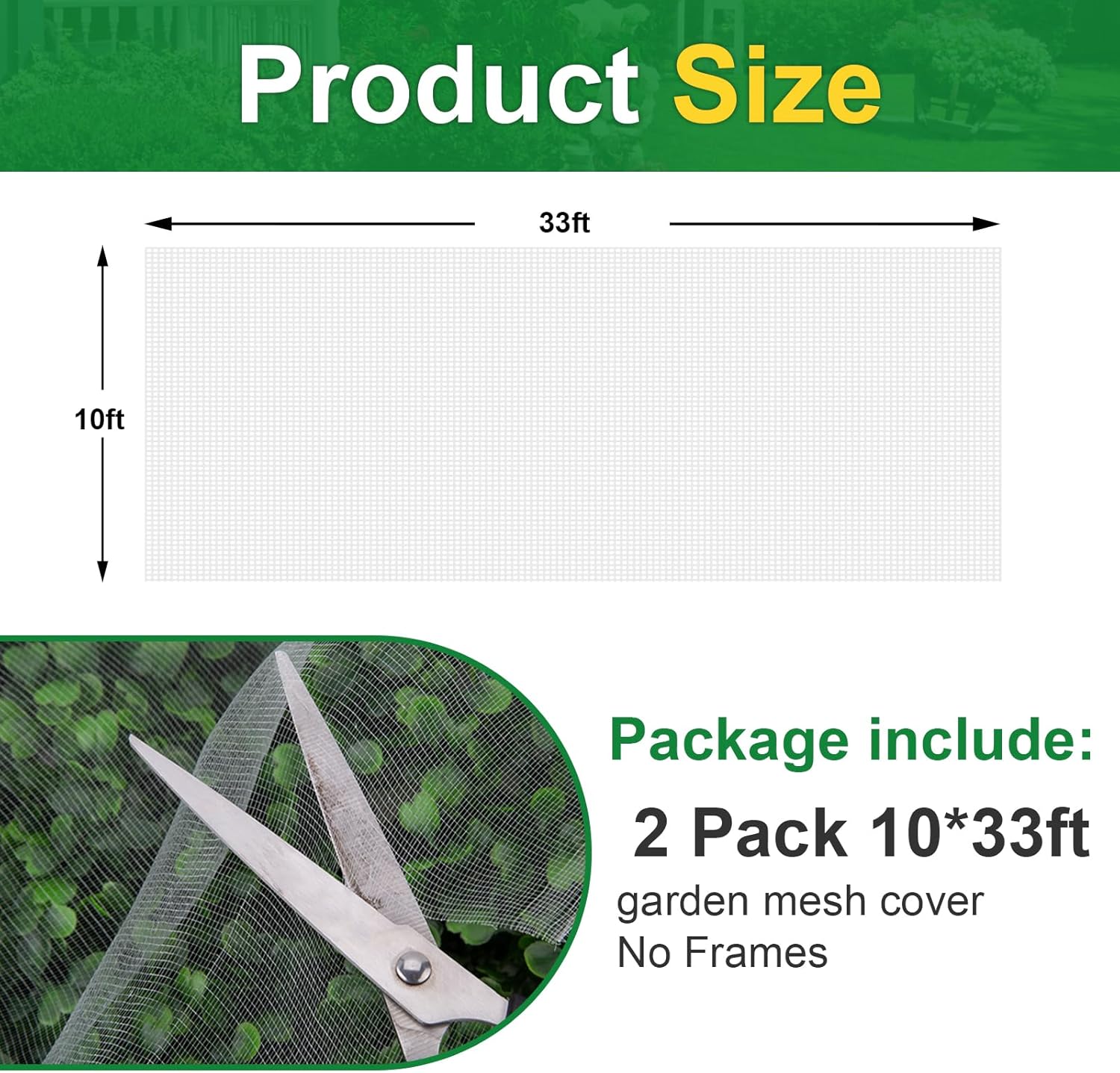 NONMON Garden Netting, 2 Pack 10x33Ft Ultra Fine Mesh Insect Netting Pest Barrier Protection Plant Row Cover Mosquito Netting for Vegetable Fruits Blueberry Bushes Flowers Crops Raised Bed