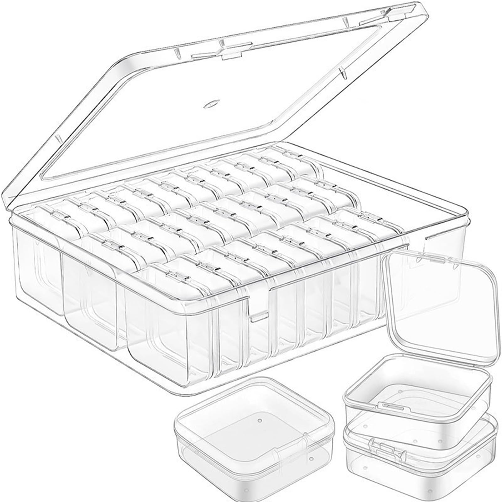 Ragyzity 30 Grids Organiser Storage Box, Plastic Organizer Container Bead Storage Box with Removable Grids Compartments, Clear Stackable Plastic Container for Beads, Art DIY, Crafts and Small Parts