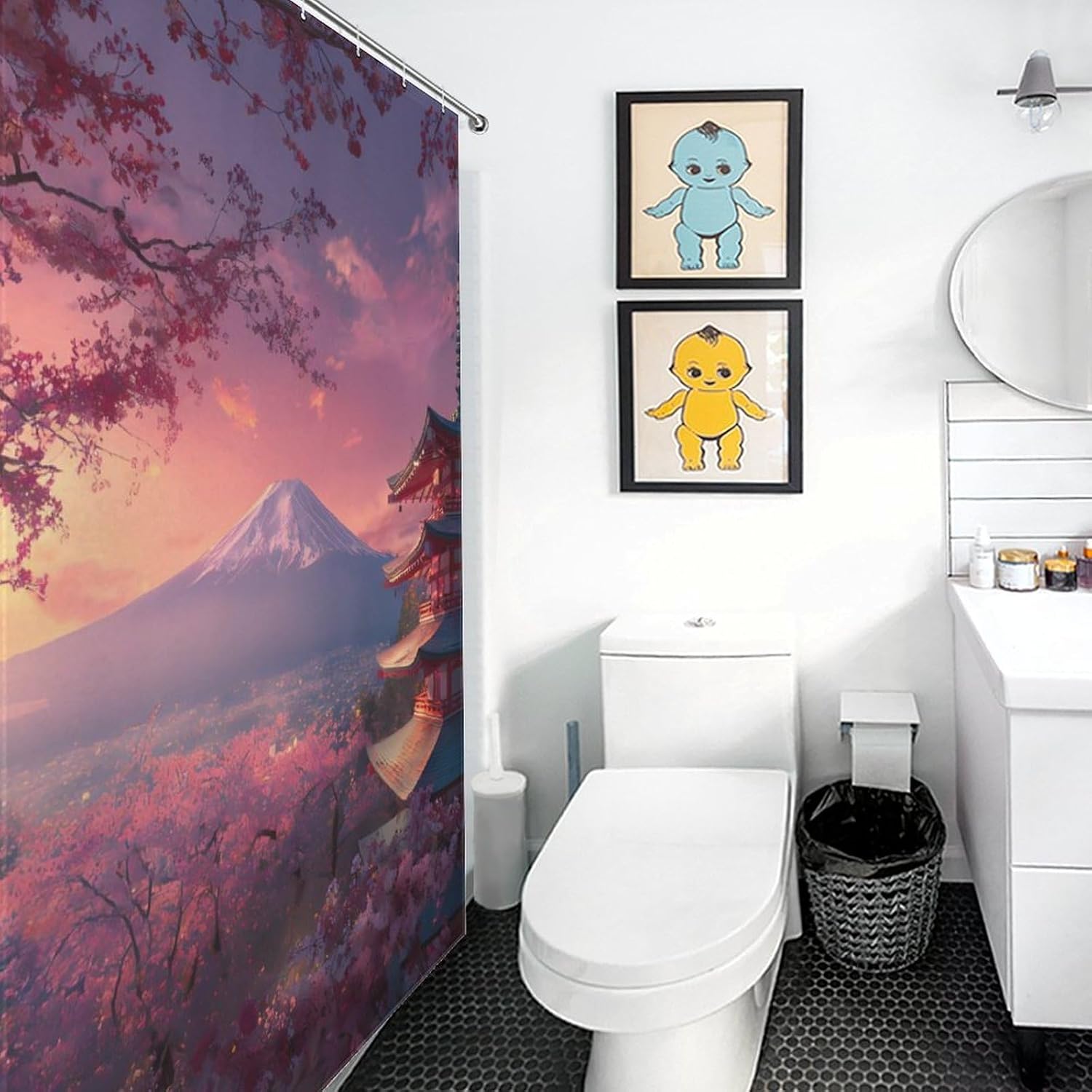 Japan Chureito Pagoda Mt Fuji Shower Curtain 46.85x70.87Inch（119x180cm） Polyester Bath Curtain Shower Curtains Printed Decorative