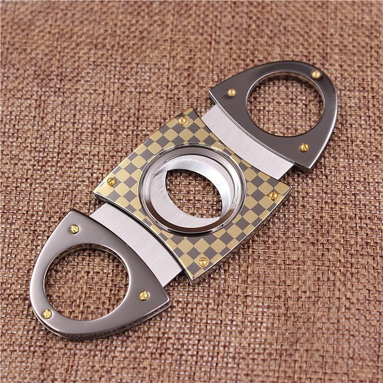 Cigar Cutter Guillotine, Stainless Steel Double Blade, Silver Metal Oval Portable Manual Pocket Tool(B)
