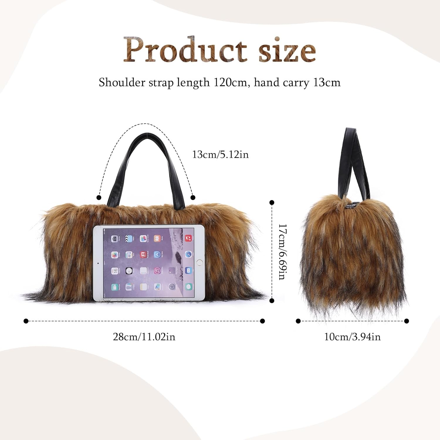 GOKTOW Faux Fur Purse Handbag for Women Y2K Winter Lightweight Tote Bag with Zipper Pocket - Image 3