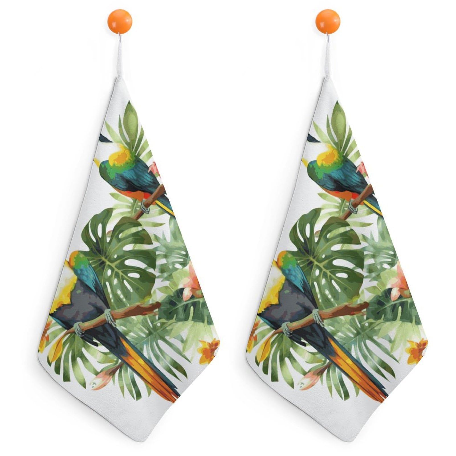 LDGSUPH Toucans Parrot Palm Tree Leaves Hand Towels Fashion Hand Face Towel with Hanging Strap Absorbent Soft Decorative Towel Fade Resistant Cozy Face Cloths for Kitchen Gym Bathroom Towels 2PCS