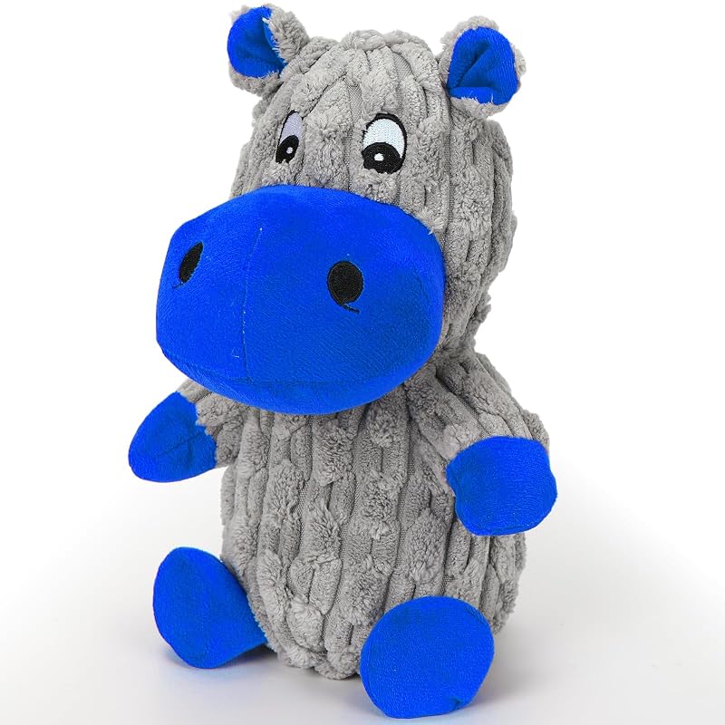 Brinquedo para Cães com Apito e Papel Sonoro, Hipopótamo de Pelúcia loncoldy Azul, 1 Unidade