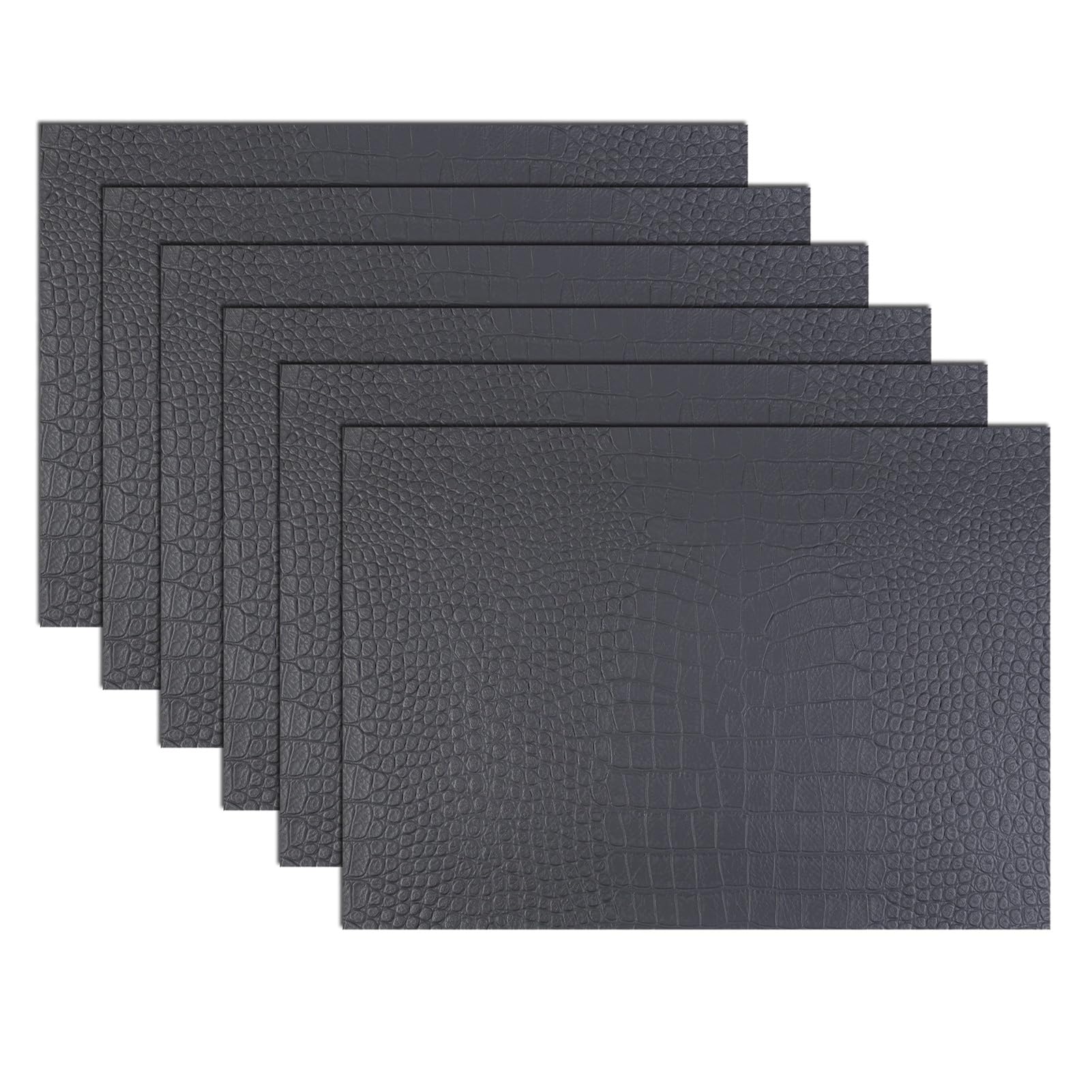 Timobifu Grey Faux Leather Crocodile Pattern Placemats, Rectangle Pu Place Mats Set Of 4/6, Waterproof, Oil-Proof, Heat Insulating Table Mats(Gray,Set Of 6)