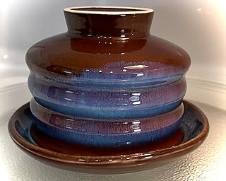 BonCera, Garlic Roaster and Grater 2 pieces Set - Stoneware, Hand-Made, Glazed Milkyway effect Ceramic Handy Roaster and G...