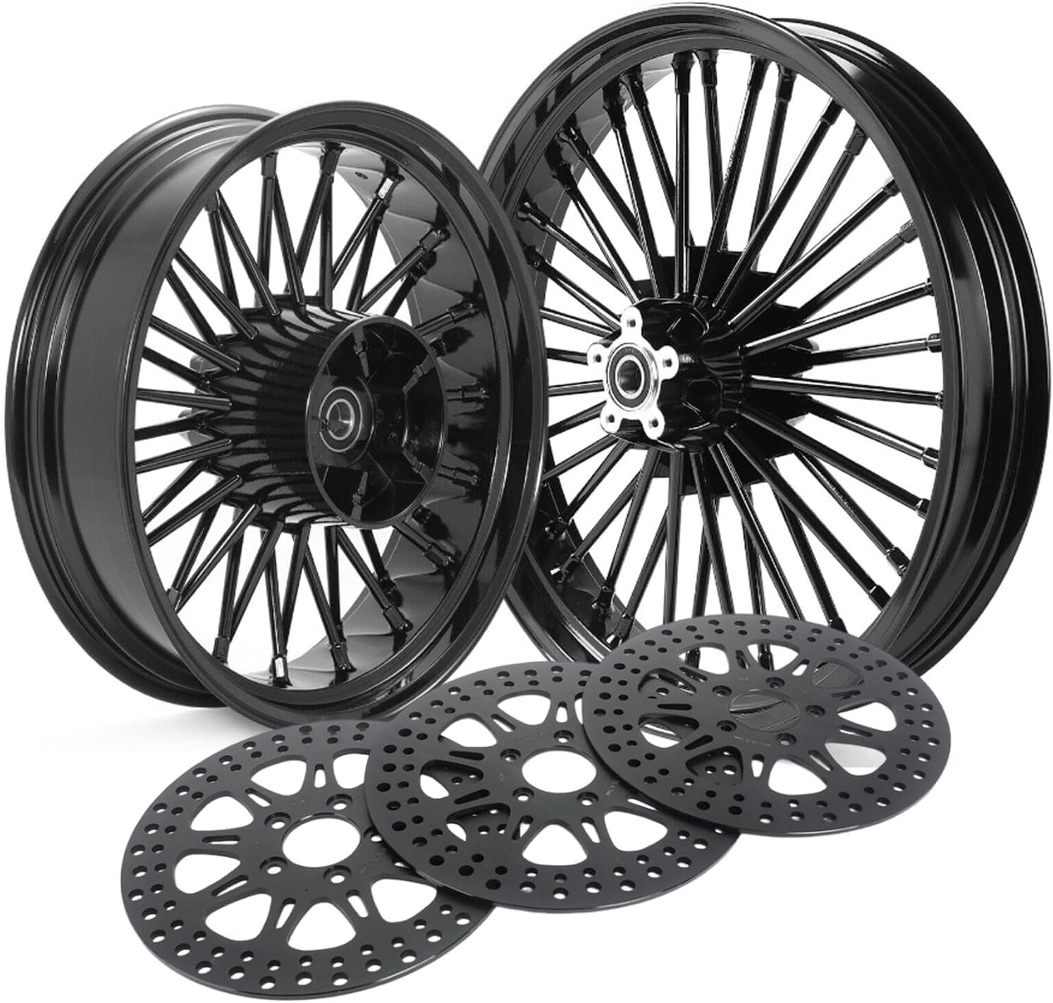 TOFR 21x3.5 18x5.5 Front Rear Rims Wheels Fat Spokes For Harley Touring 2009-2023 Road King FLHR Electra Glide FLHTC Ultra Limited Ultra Classic Road Glide Street Glide W/ 11.8" Black Brake Rotors