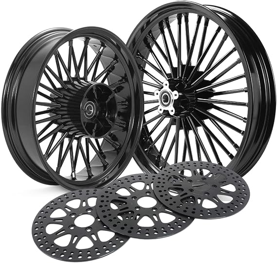 TOFR 21x3.5 18x5.5 Front Rear Rims Wheels Fat Spokes For Harley Touring 2009-2023 Road King FLHR Electra Glide FLHTC Ultra Limited Ultra Classic Road Glide Street Glide W/ 11.8 Black Brake Rotors
