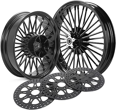 TOFR 21x3.5 18x5.5 Front Rear Rims Wheels Fat Spokes For Harley Touring 2009-2023 Road King FLHR Electra Glide FLHTC Ultra Limited Ultra Classic Road Glide Street Glide W/ 11.8 Black Brake Rotors