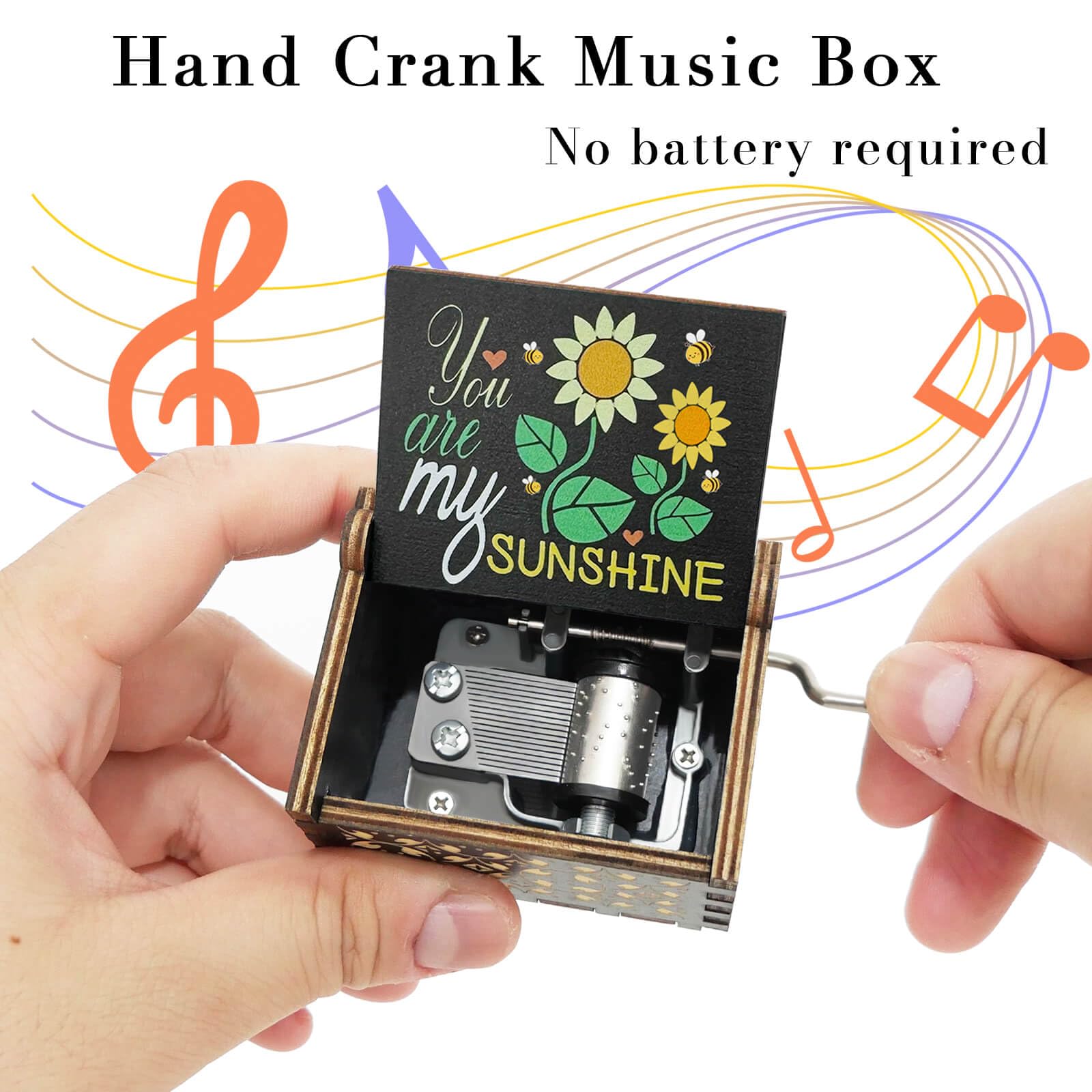 You are My Sunshine Music Box Cute Hand Crank Vintage Wood Engraved Music Boxes, Musical Gifts for Wife Mother Boyfriend Girlfriend Friend Birthday Christmas Anniversary Valentine's Day Mothers Day
