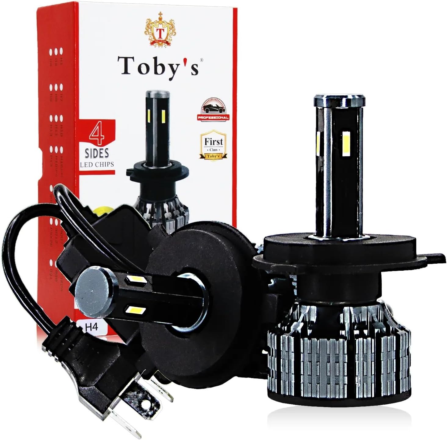 Toby's Tobys T4 MAX H4 LED Headlight Bulbs 6500K Super Bright 9003 HB2 LED Bulb High Low Beam Halogen Replacement LED Headlights Conversion Kit, Pack of 2