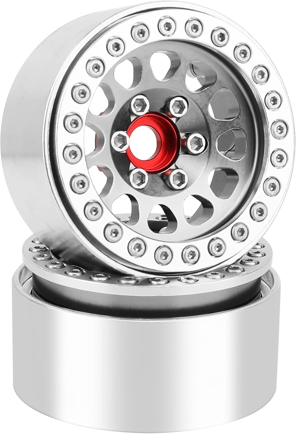 Aluminum 1.9 Beadlock Wheels Rims for 1/10 RC Crawler Axial SCX10 I II III Capra TRX4 TRX6 VS4-10 Gen8 MST CFX Upgrades Parts (Silver-Titanium)