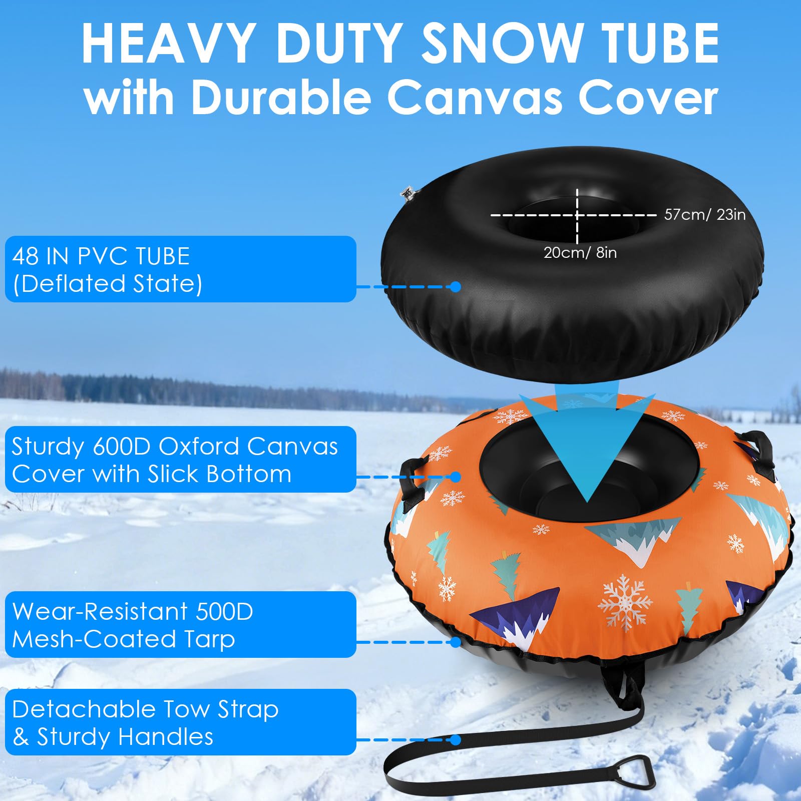 BROTOU Trineo inflable de nieve 120 cm con asas y funda